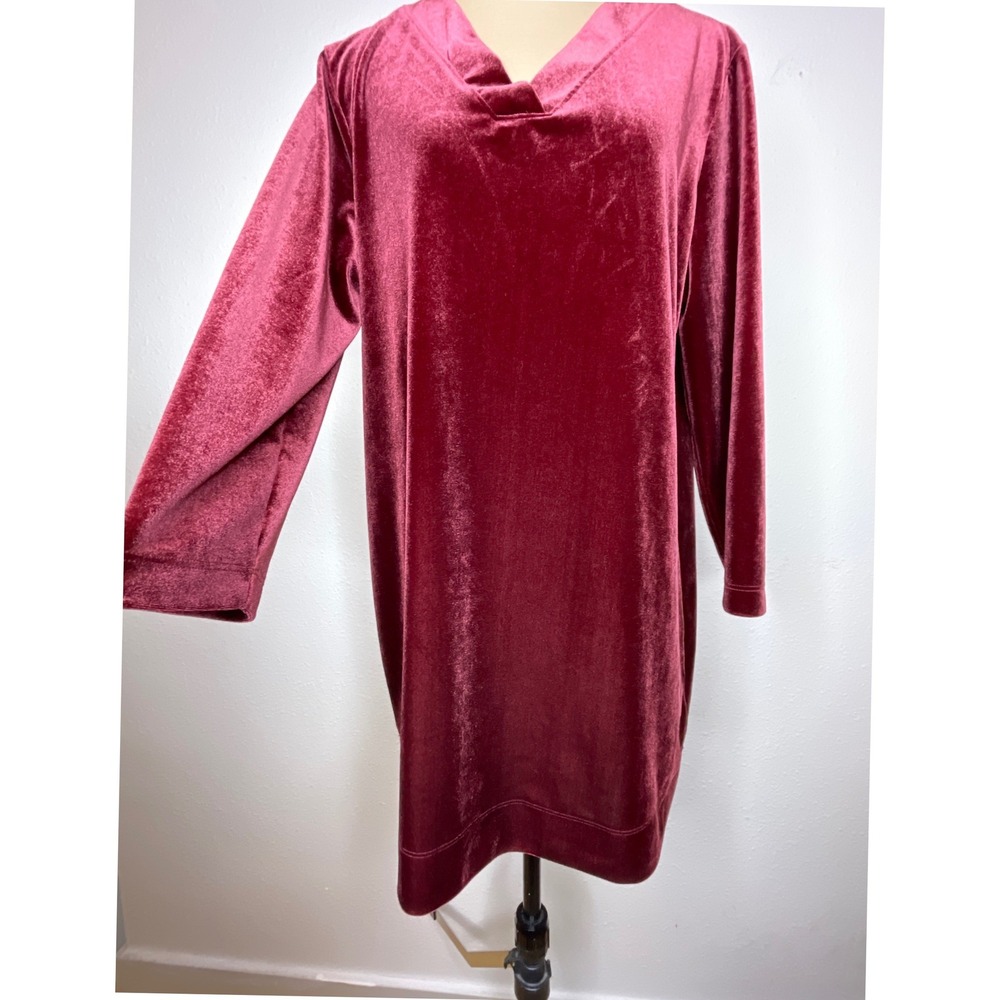 Lands End Women Dress Velvet V-Neck Long Sleeve M Festive Party Holiday Burgundy